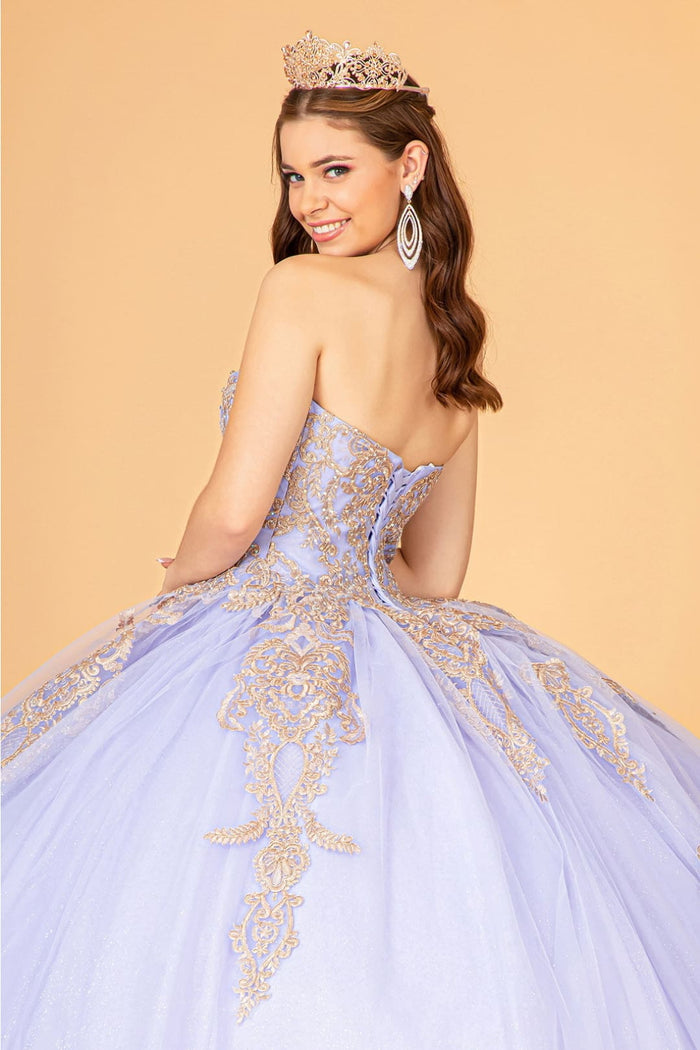 Lilac Quinceanera Dress Cape Strapless Glitter Ball Gown by Elizabeth K GL3078