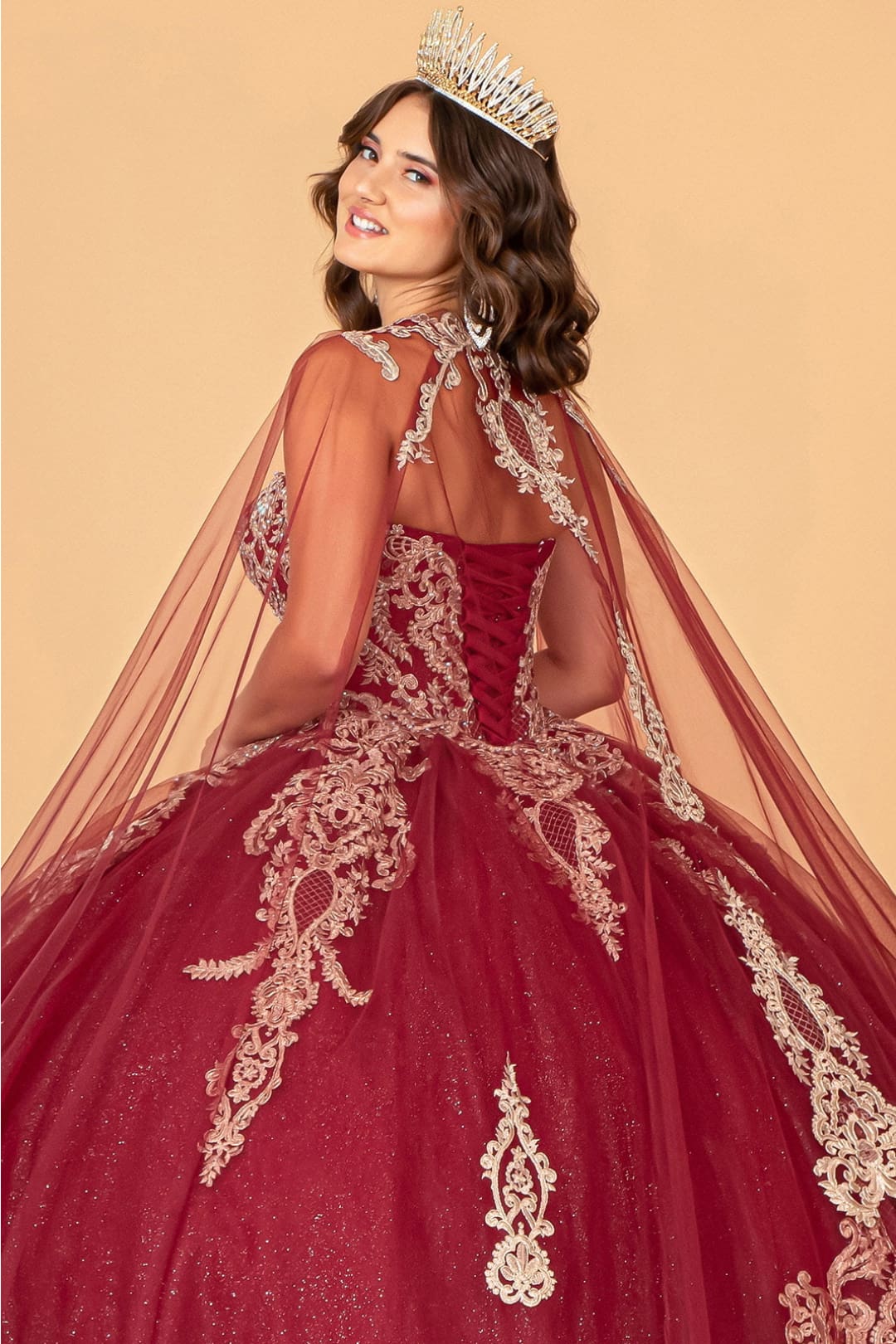 Cape Strapless Glitter Ball Gown by Elizabeth K GL3078 - Quinceanera Dresses