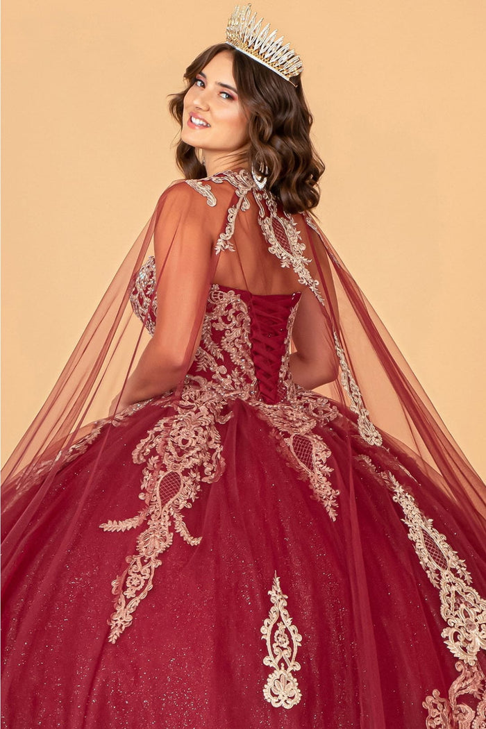 Lilac Quinceanera Dress Cape Strapless Glitter Ball Gown by Elizabeth K GL3078