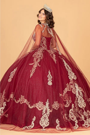 Cape Strapless Glitter Ball Gown by Elizabeth K GL3078 - Quinceanera Dresses