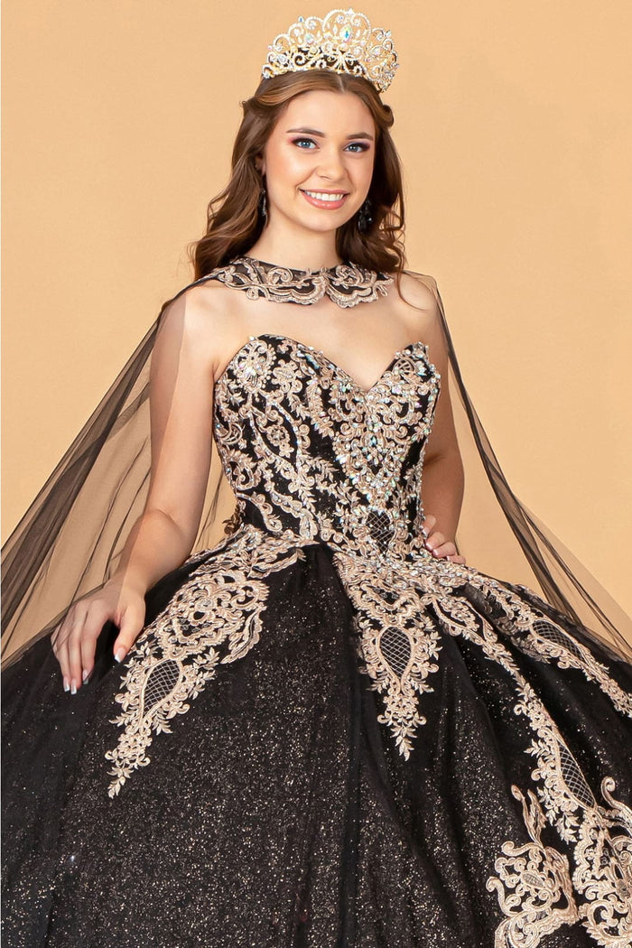 Lilac Quinceanera Dress Cape Strapless Glitter Ball Gown by Elizabeth K GL3078