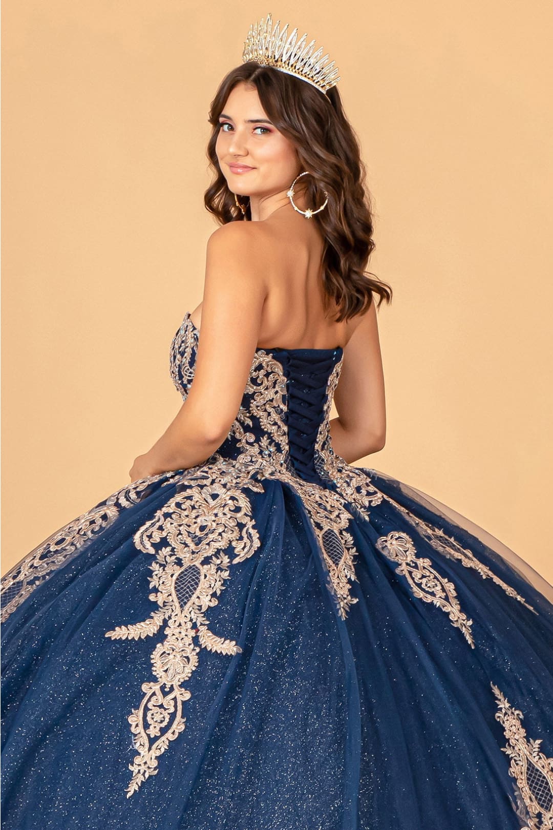 Cape Strapless Glitter Ball Gown by Elizabeth K GL3078 - Quinceanera Dresses