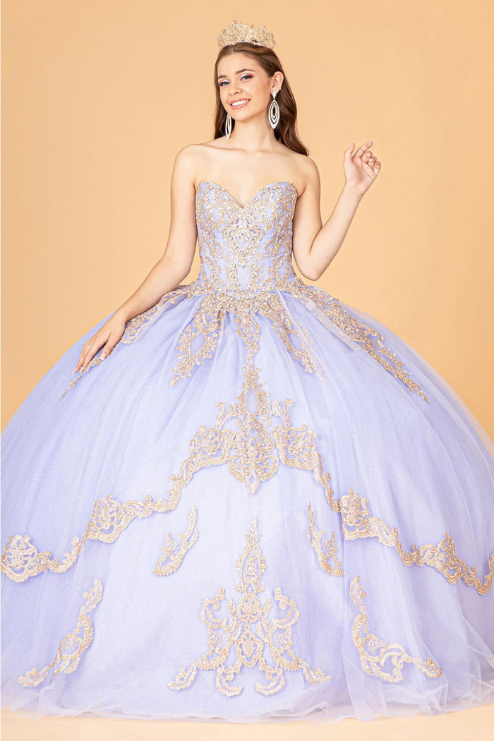 Lilac Quinceanera Dress Cape Strapless Glitter Ball Gown by Elizabeth K GL3078