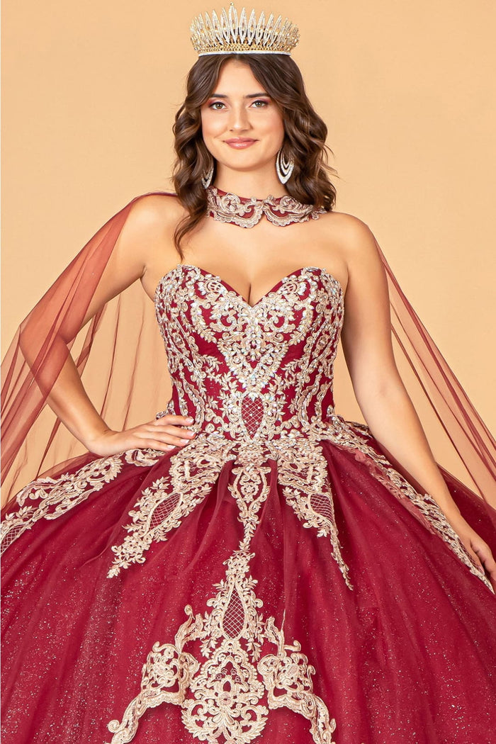 Lilac Quinceanera Dress Cape Strapless Glitter Ball Gown by Elizabeth K GL3078