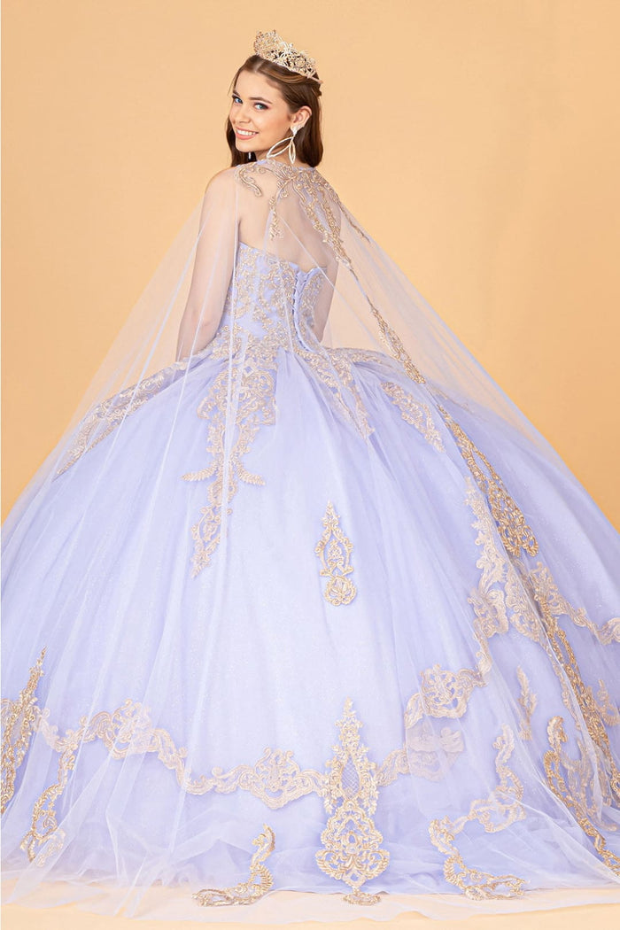 Lilac Quinceanera Dress Cape Strapless Glitter Ball Gown by Elizabeth K GL3078