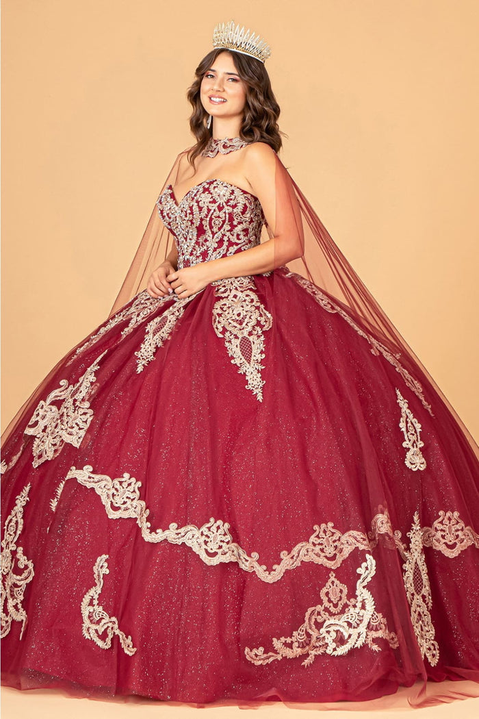 Lilac Quinceanera Dress Cape Strapless Glitter Ball Gown by Elizabeth K GL3078