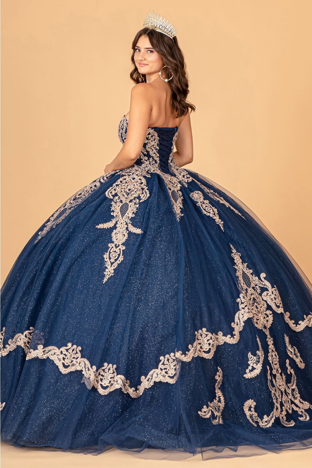 Cape Strapless Glitter Ball Gown by Elizabeth K GL3078 - Quinceanera Dresses
