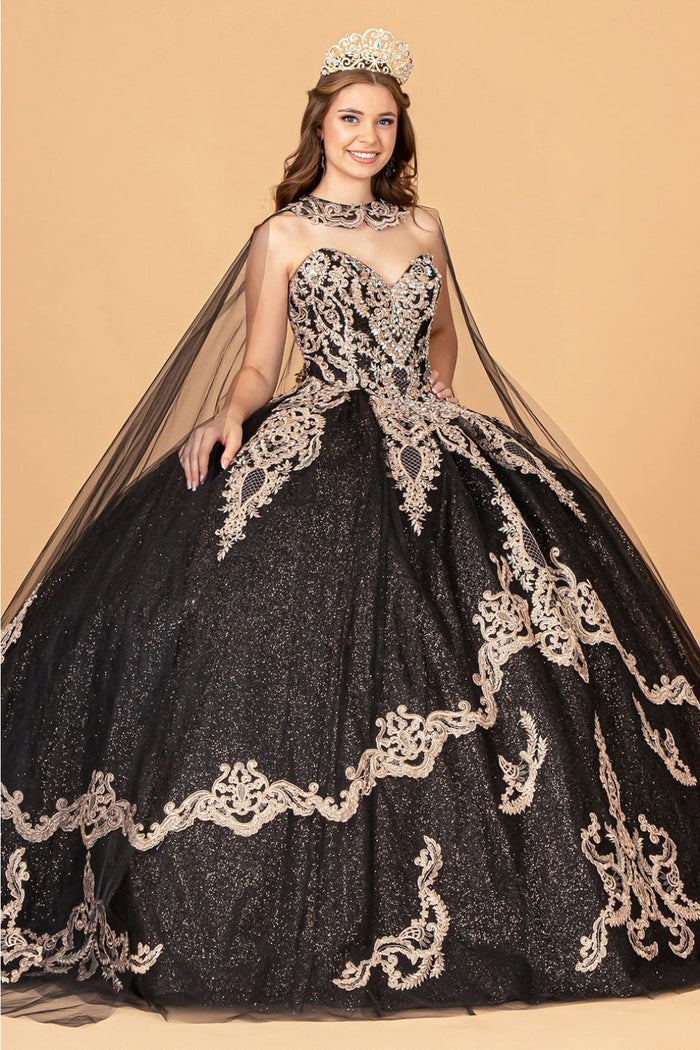 Lilac Quinceanera Dress Cape Strapless Glitter Ball Gown by Elizabeth K GL3078