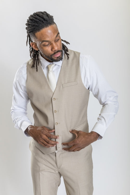 Caravelli Suit - Designer Caravelli Jacket and Pants in Color Solid Beige