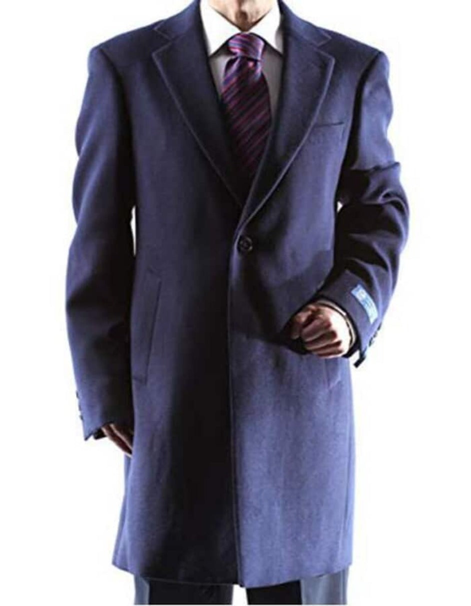 Men's  Caravelli Two Button 3/4 Length Navy Long men's Car Coat Dress Topcoat - Winter coat - Men's Tuxedo USA