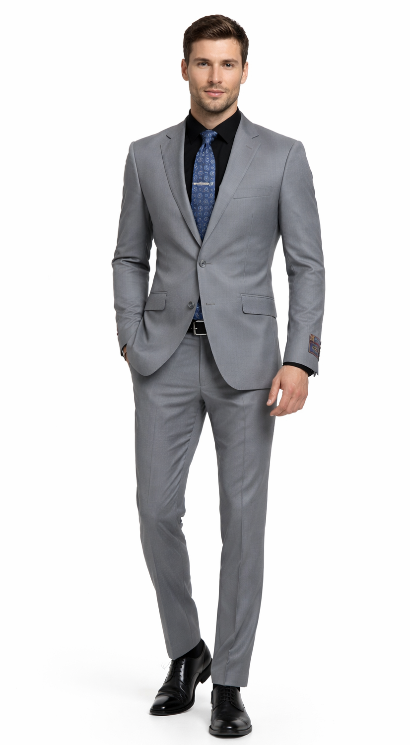 Carlo Lusso Charcoal Two-button Slim Fit Poly Blend Suit