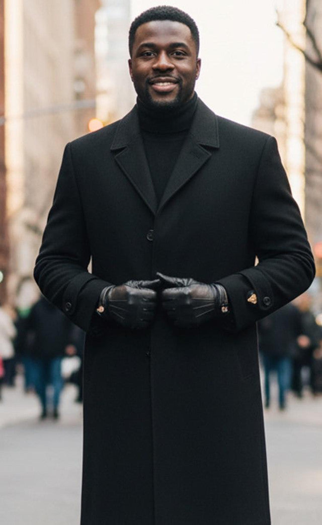 Men's Black Single Breasted Full Length Top Coat Seattle