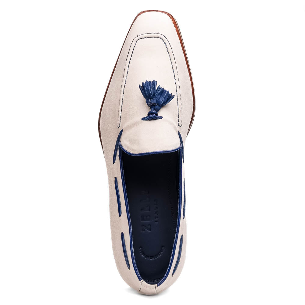 Zelli Carmen Italian Sueded Goatskin Tassel Loafers in Sand