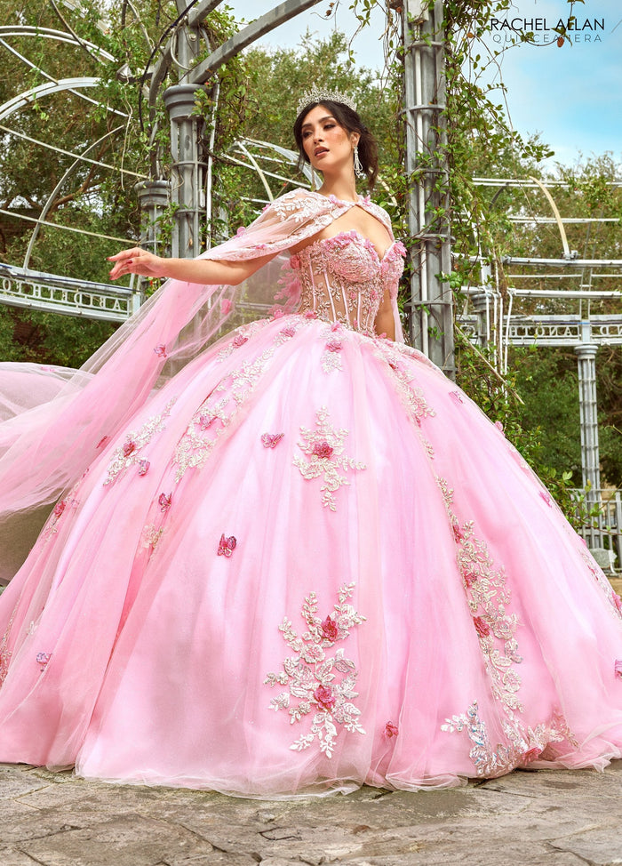 Rachel Allan RQ1155 Strapless Cape Quinceanera Dress