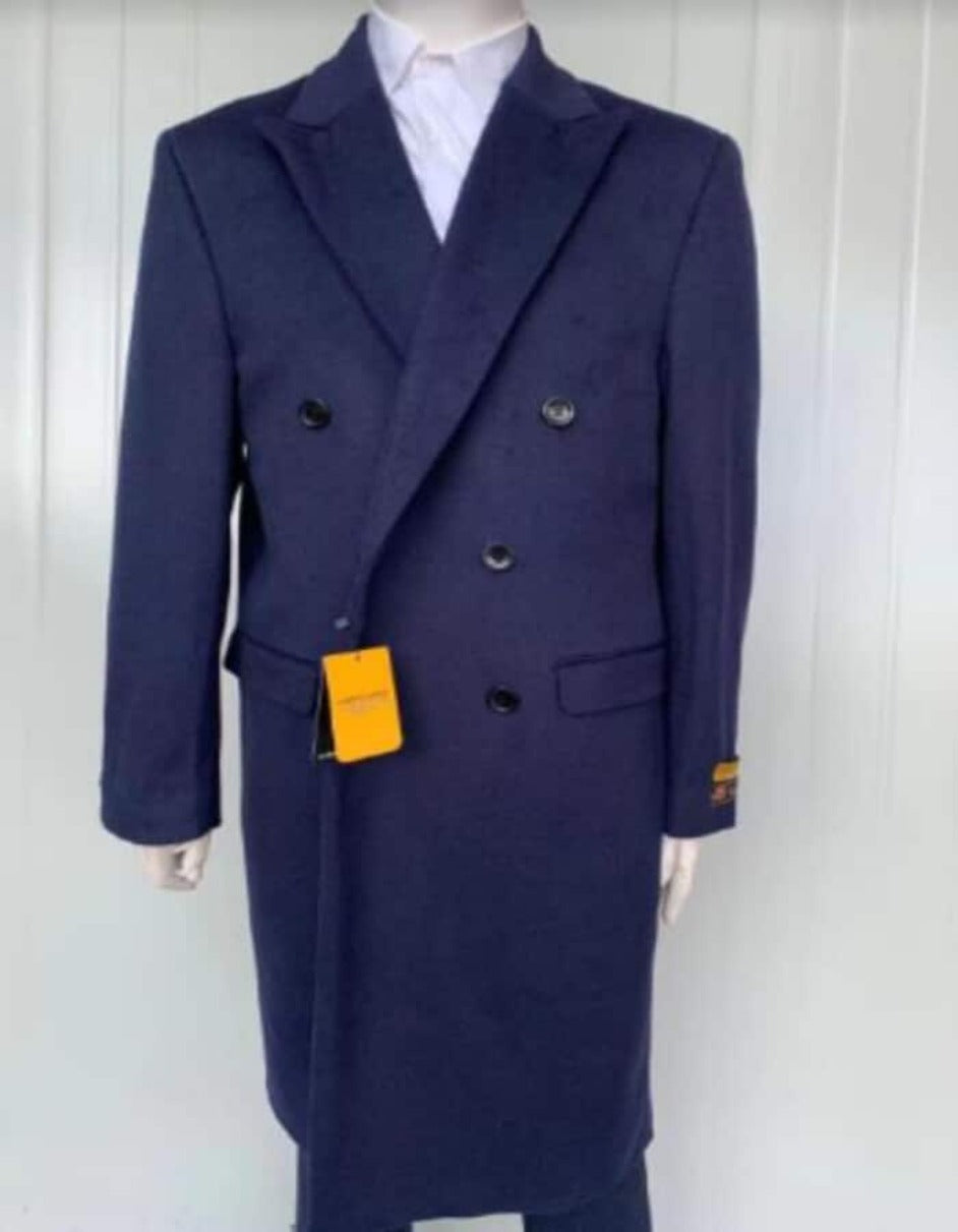 Mens Overcoat - Topcoat For Men - Winter Fabric- Mens Cashmere Blend Blue Coat Full length - Cashmere Overcoat - Men's Tuxedo USA