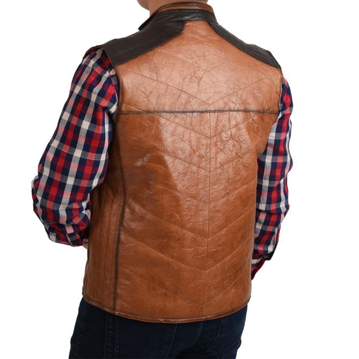 Men’s Honey Cowhide & Sheepskin Leather Cowboy Vest