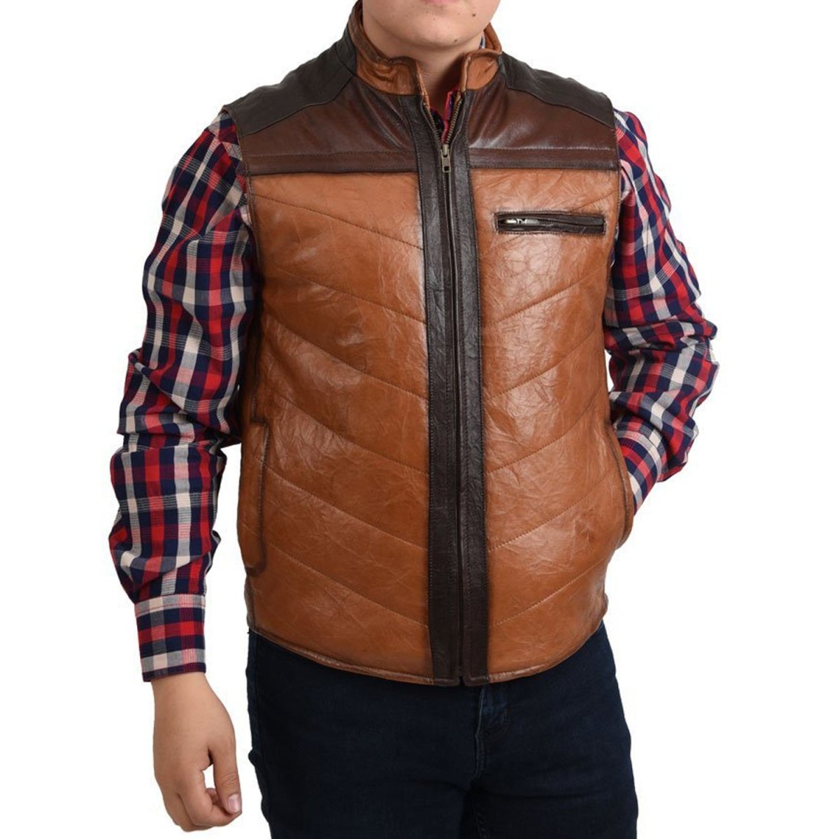 Men’s Honey Cowhide & Sheepskin Leather Cowboy Vest