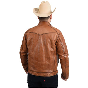 Men’s Honey Fine Leather Cowboy Denim Jacket