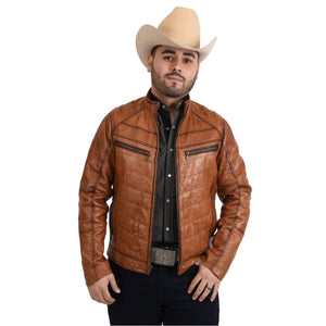 Men’s Honey Fine Leather Cowboy Denim Jacket