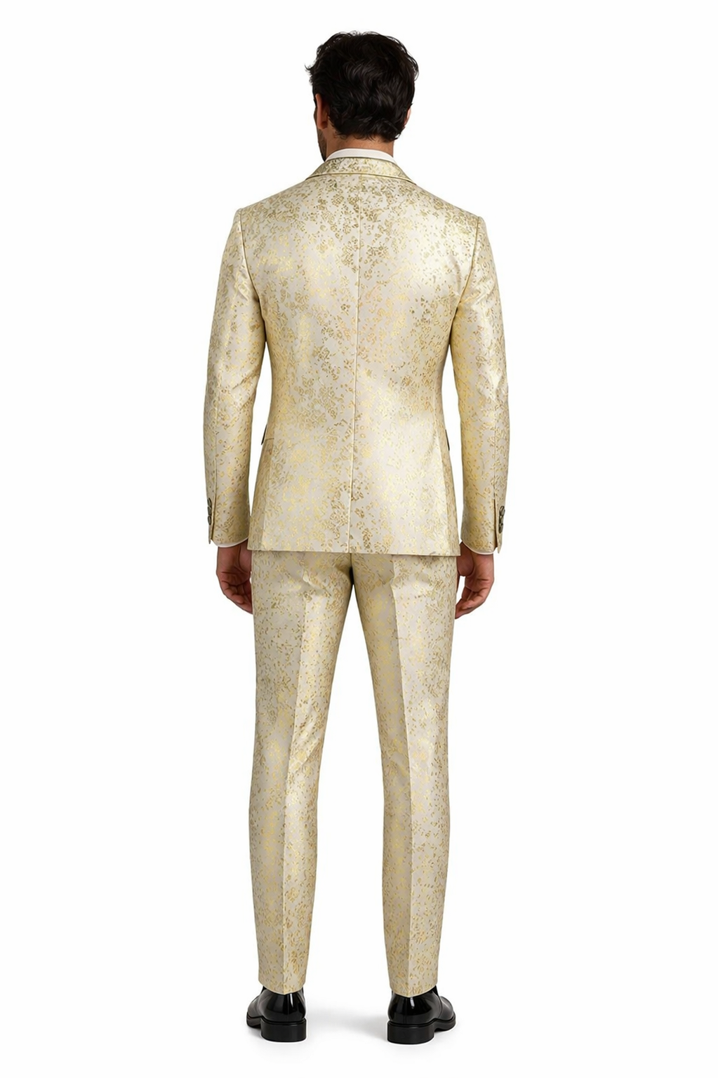 Champagne Gold Floral Tuxedo Suit for Men  Two-Piece Wedding Tux with Bow Tie and Satin Lapel