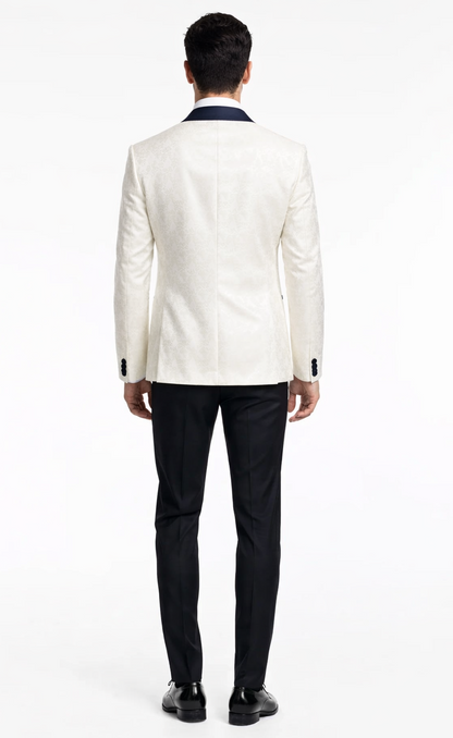 Men's White & Navy Metallic Flake Tuxedo - Luxury 3-Piece Suit