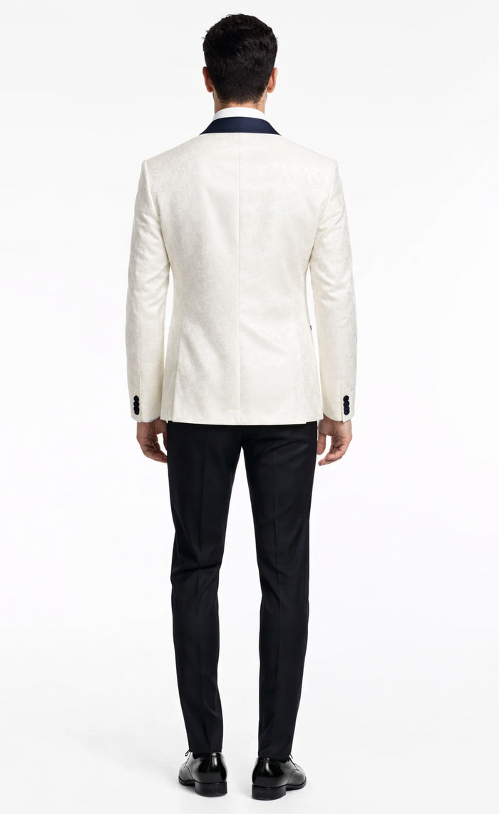 Men's White & Navy Metallic Flake Tuxedo - Luxury 3-Piece Suit