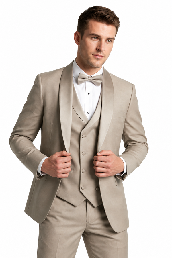 Champagne Modern Shawl Lapel Tuxedo Set – Wedding & Prom