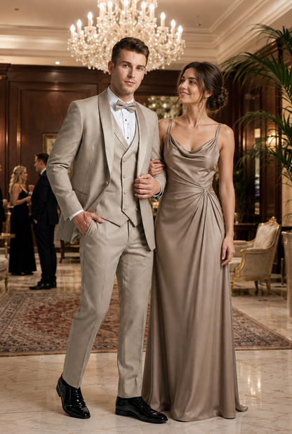 Champagne Modern Shawl Lapel Tuxedo Set – Wedding & Prom