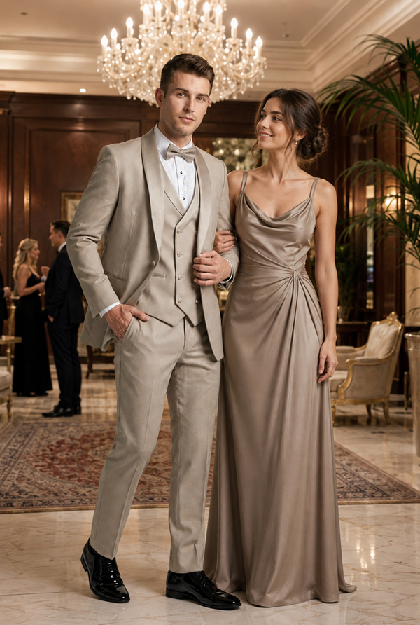 Champagne Modern Shawl Lapel Tuxedo Set – Wedding & Prom
