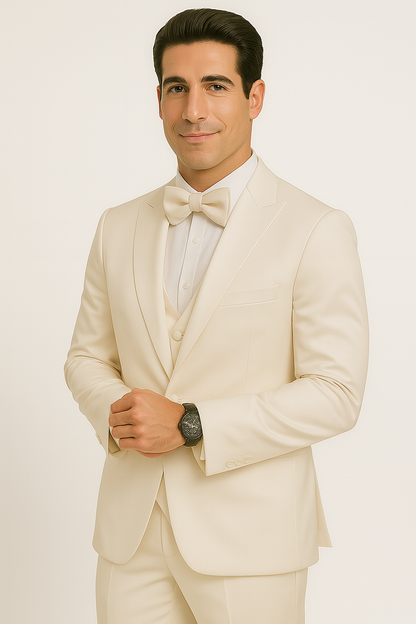 Champagne Satin Tuxedo Four-Piece Set for Men, All Sizes, Champagne