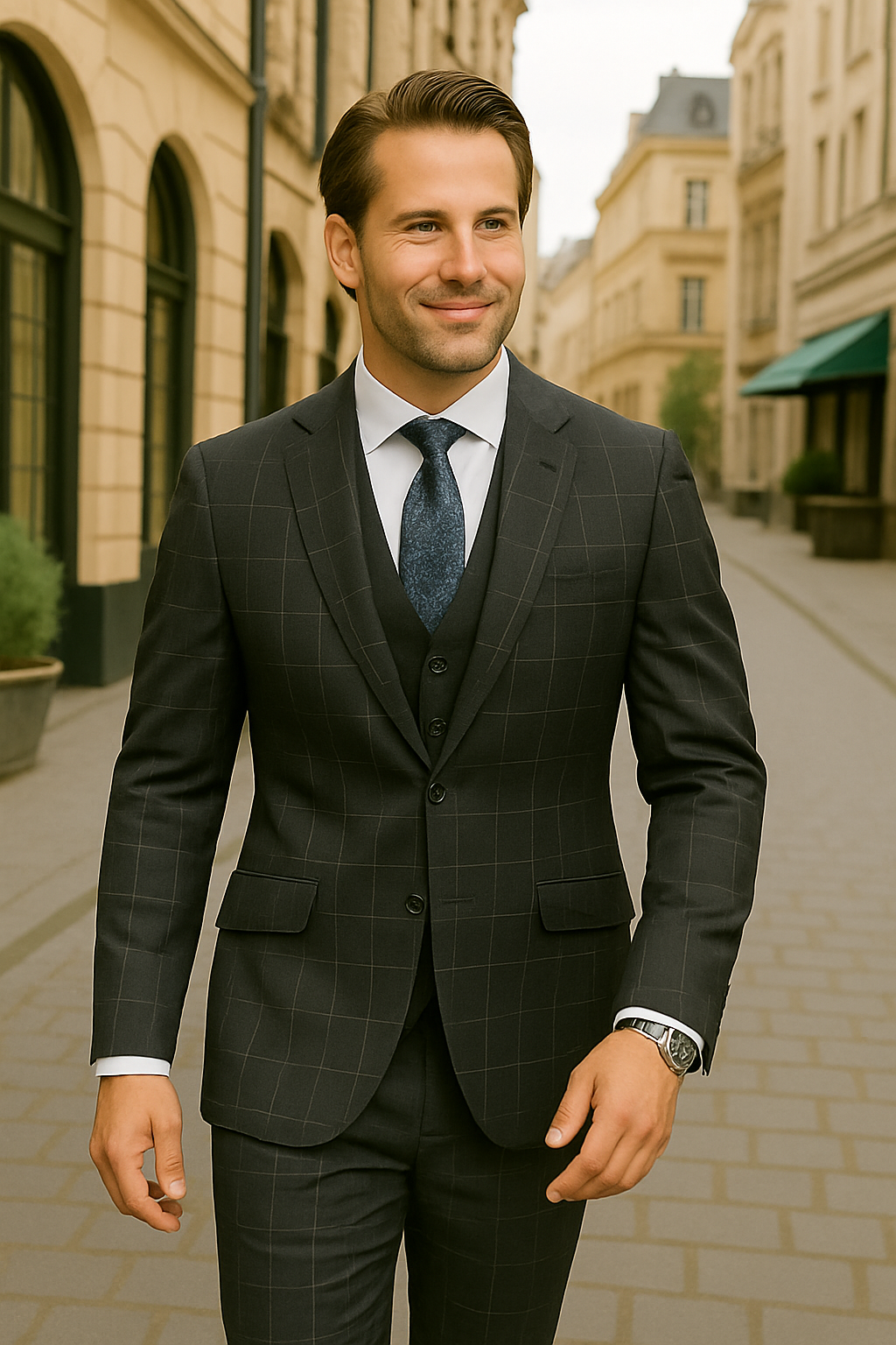 Wool Suit - Italian Made Business Suit by Statement Men's 3 Piece 100% Wool Modern Fit Suit - Fashion Pattern