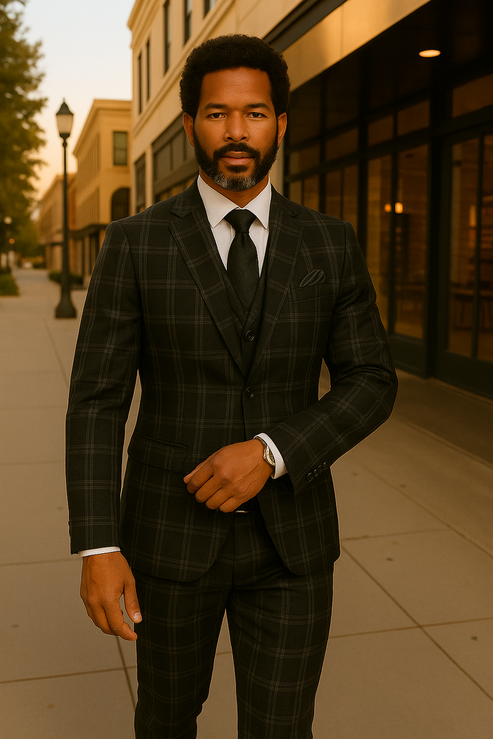 Wool Suit - Italian Made Business Suit by Statement Men's 2 Piece Big and Tall 100% Wool Fashion Suit - Bold Plaid