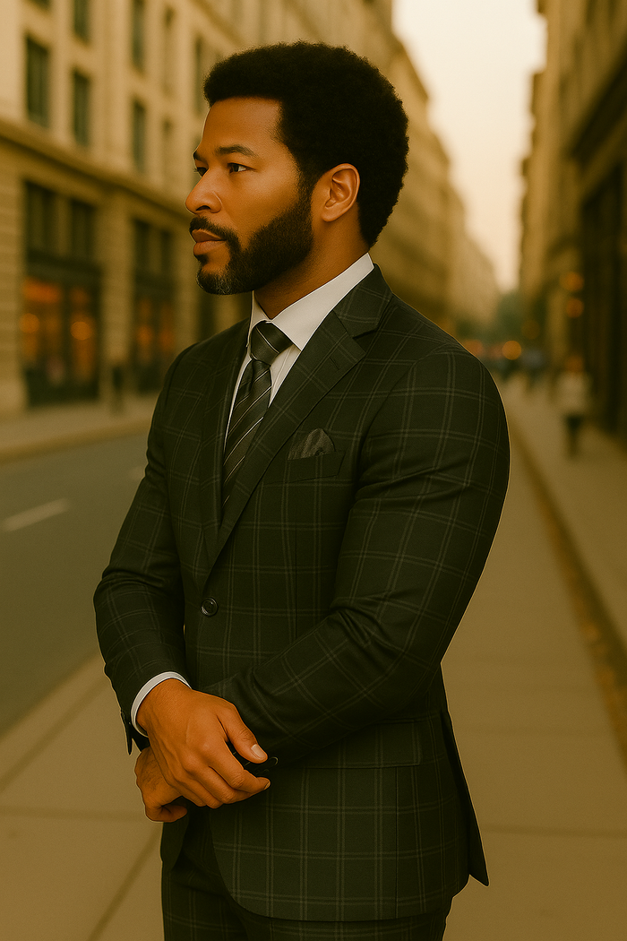 Wool Suit - Italian Made Business Suit by Statement Men's 2 Piece Big and Tall 100% Wool Fashion Suit - Bold Plaid