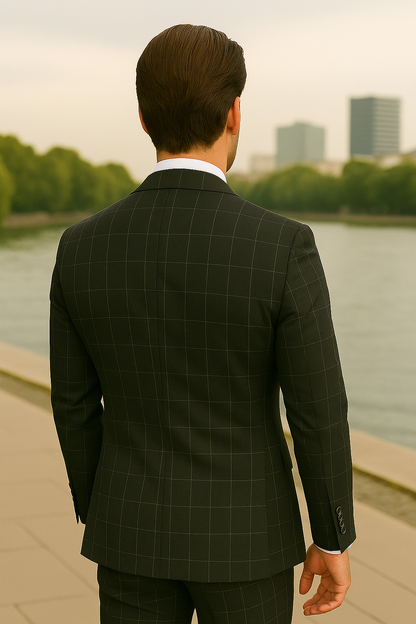 Wool Suit - Italian Made Business Suit by Statement Men's 3 Piece 100% Wool Modern Fit Suit - Fashion Pattern