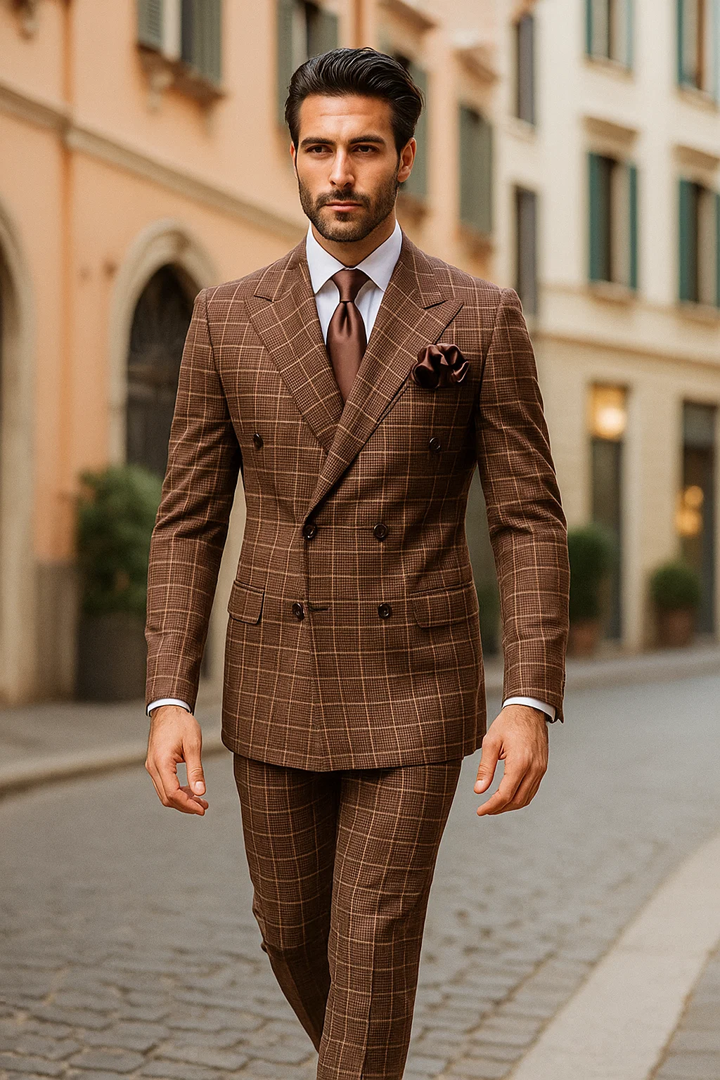 Classic Fit in Brown Plaid Color by Rossiman