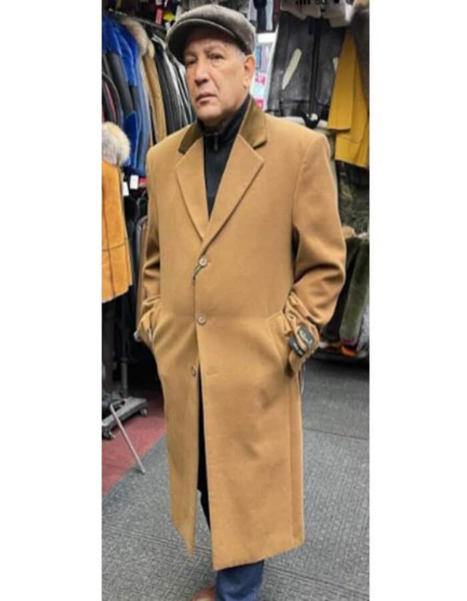 Camel Hair Top Coat - Luxury Cashmere Coat - Big and Tall Cashmere Overcoat - Notch Lapel Top Coats For Men Camel