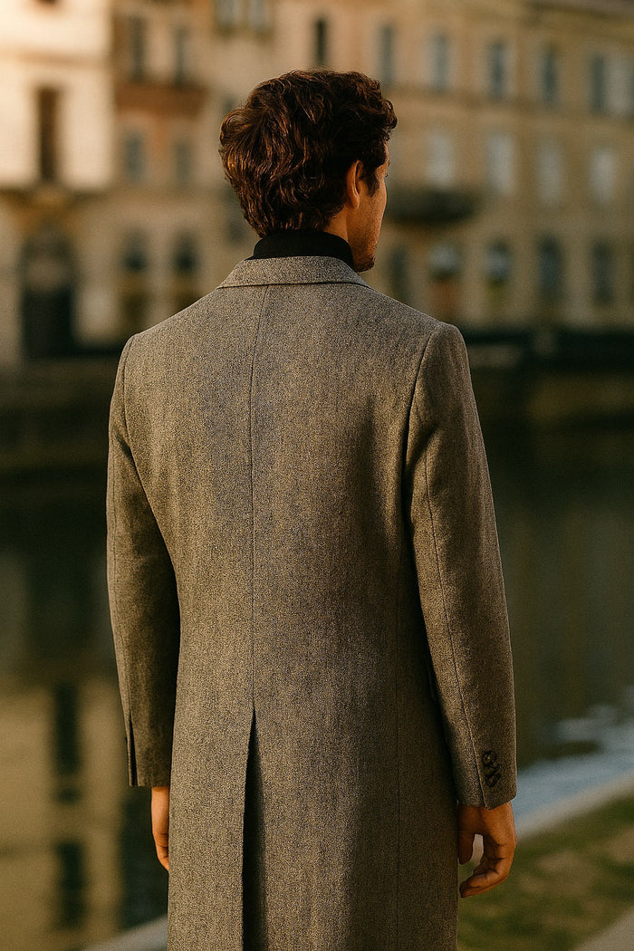 Herringbone Wool & Cashmere Chesterfield Overcoat  1920s Full Length