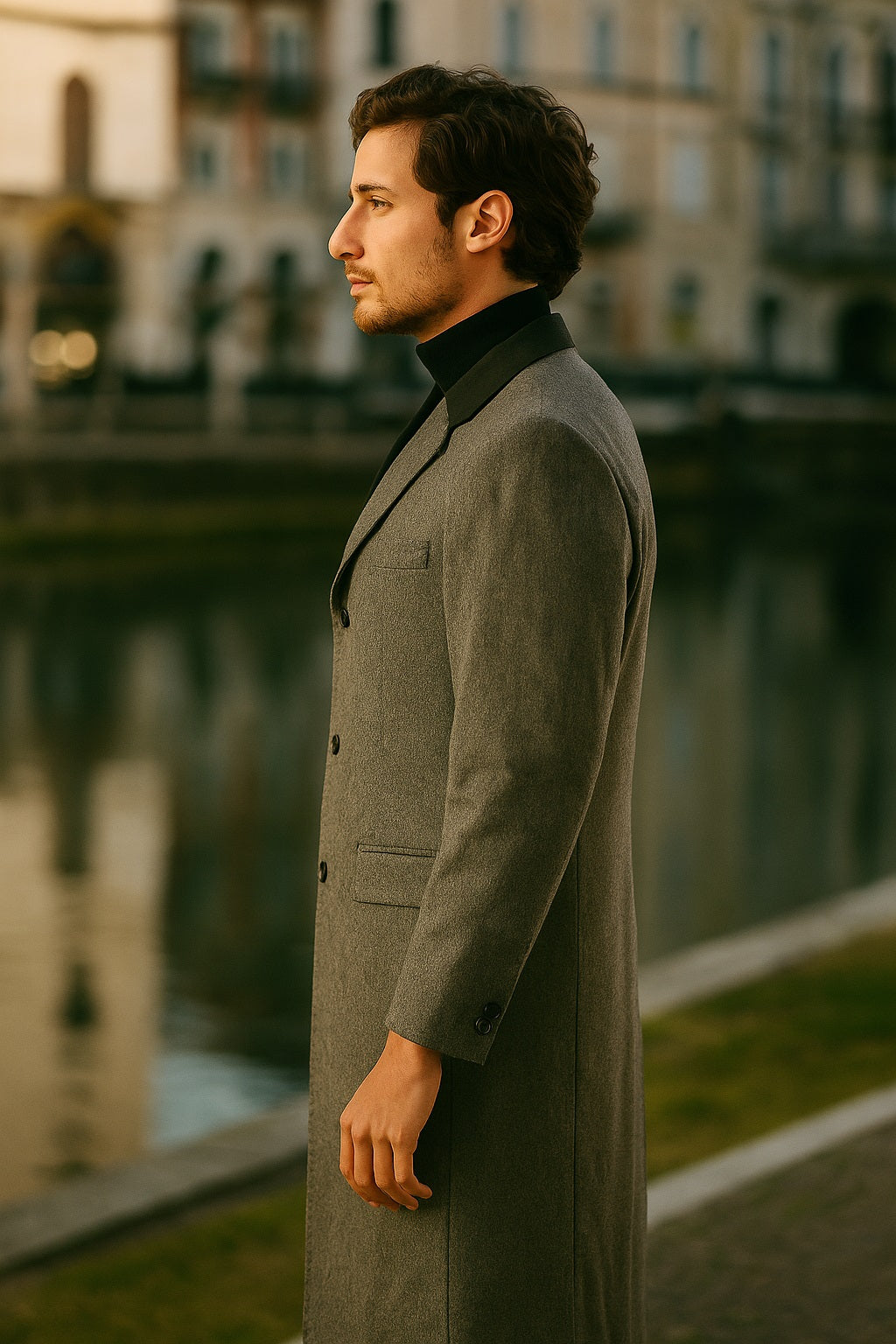 Herringbone Wool & Cashmere Chesterfield Overcoat  1920s Full Length