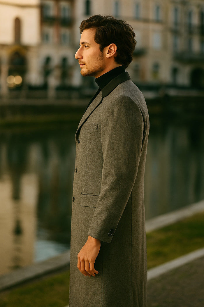 Herringbone Wool & Cashmere Chesterfield Overcoat  1920s Full Length