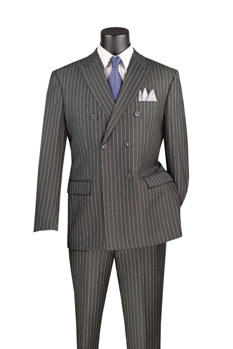 Mens Double Breasted Gangster Pinstripe Suit in Navy Blue