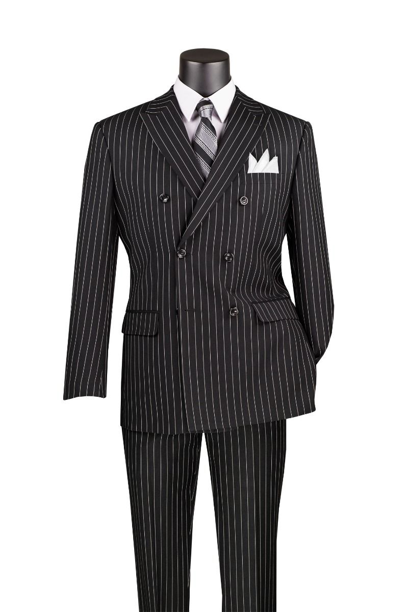 Mens Double Breasted Gangster Pinstripe Suit in Navy Blue