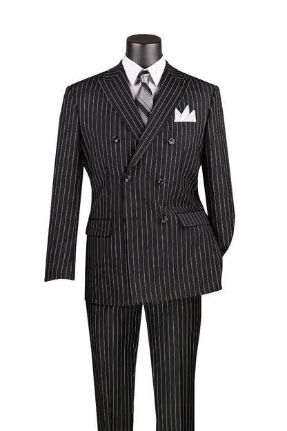 Mens Double Breasted Gangster Pinstripe Suit in Navy Blue