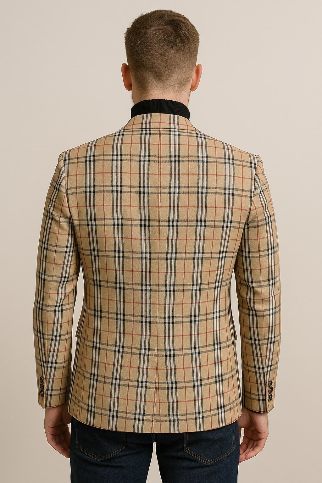 Classic Beige Checkered Blazer  Tan Plaid Sport Coat - Camel Windowpane Pattern