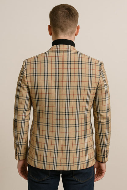 Classic Beige Checkered Blazer  Tan Plaid Sport Coat - Camel Windowpane Pattern