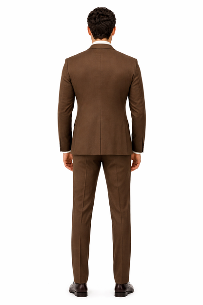 Classic Formal Brown Suit for Men  Vest & Chain 3-Piece Design