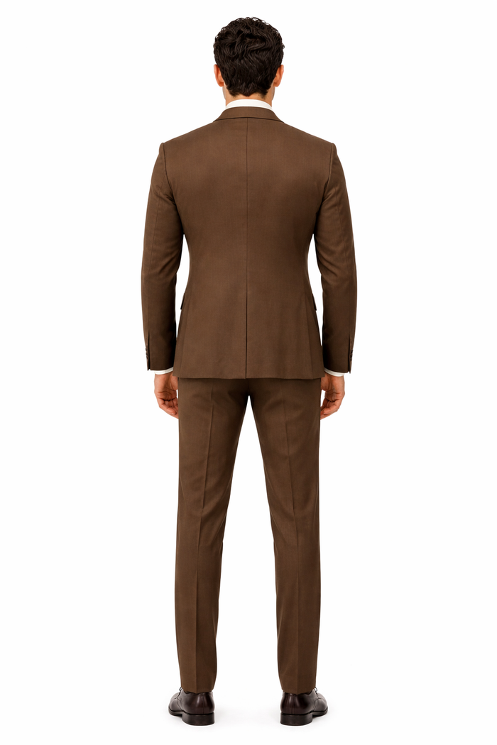 Classic Formal Brown Suit for Men - Vest & Chain 3-Piece Design