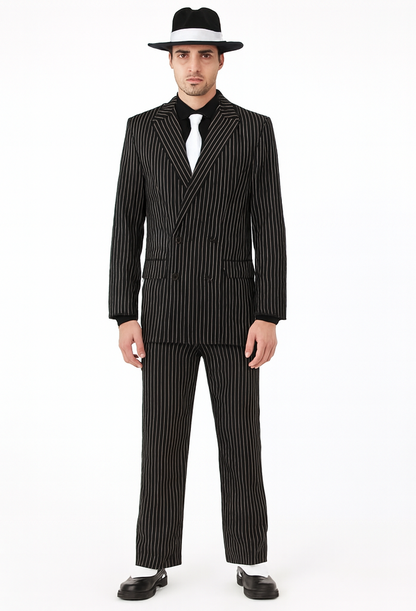 Classic Gangster Jet Black And White Pinstripe Double Breasted Suits Fashion Suits