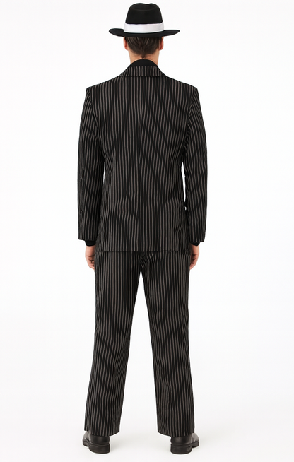 Classic Gangster Jet Black And White Pinstripe Double Breasted Suits Fashion Suits