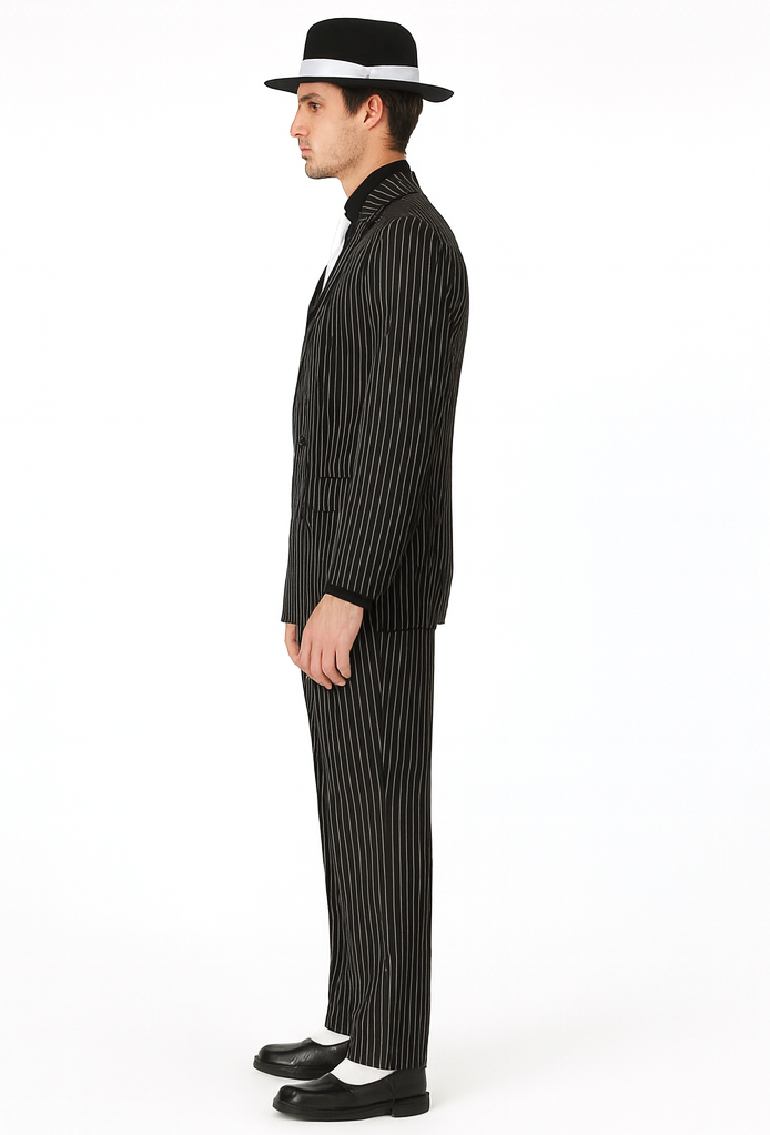 Classic Gangster Jet Black And White Pinstripe Double Breasted Suits Fashion Suits