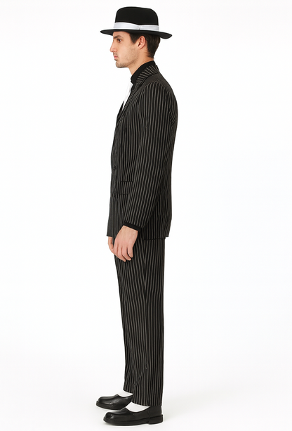 Classic Gangster Jet Black And White Pinstripe Double Breasted Suits Fashion Suits